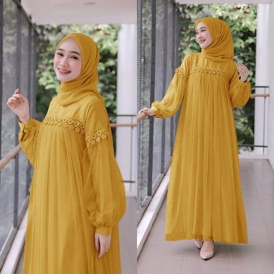 Picture of Yellow Color Hijab Gown Borka Malai Georgette and soft net Fabric For Women - Yellow