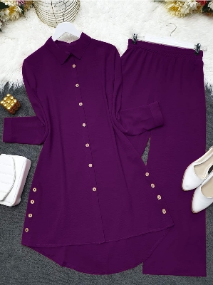 Picture of Western Fashion Ladis Stitched Purple Color Freal Tops and Pant Double Georgette  style Kurti  dress for wome - Purple