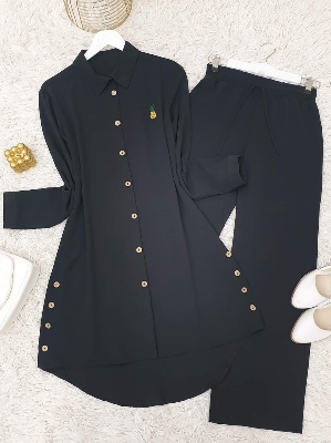 Picture of Western Fashion Ladis Stitched Black Color Freal Tops and Pant Double Georgette  style Kurti  dress for wome - Black