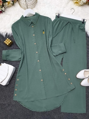 Picture of Western Fashion Ladis Stitched Olive Color Freal Tops and Pant Double Georgette  style Kurti  dress for wome - Olive
