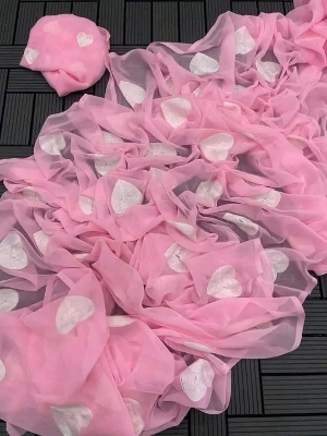 Picture of Exclusive Design Pink Color Georgette Embroidry work Saree With Matching Blouse pis for women - Pink