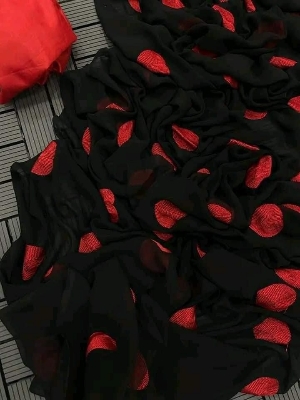 Picture of Exclusive Design Black Color Georgette Embroidry work Saree With Matching Blouse pis for women - Black