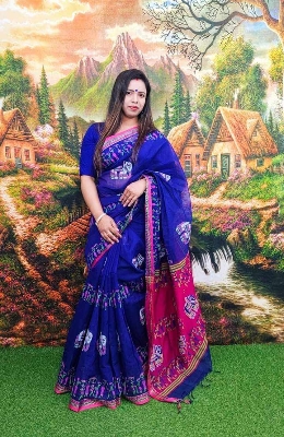 Picture of New Exclusive Design Royal blue Color Half Silk Digital Print Saree for women - Royal Blue