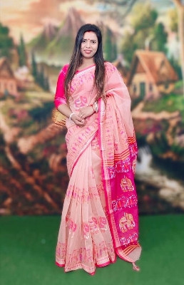 Picture of New Exclusive Design white Color Half Silk Digital Print Saree for women - White