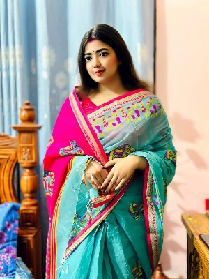 Picture of New Exclusive Design Pest Color Half Silk Digital Print Saree for women - Pest