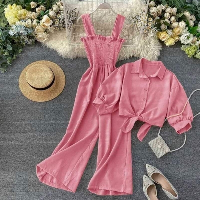 Picture of Western Fashion Ladis Stitched Tops and Jumsut Double Charry style Kurti  dress for women - Pank