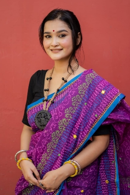 Picture of New Exclusive Design Purple Color Tat Butick Embroidery work Digital Print Saree for women - Purple