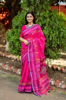 Picture of New Exclusive Design Red Color Tat Butick embroidery work Digital Print Saree for women - Red