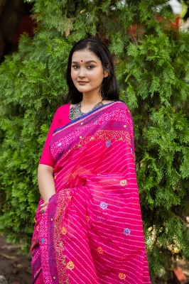 Picture of New Exclusive Design Red Color Tat Butick embroidery work Digital Print Saree for women - Red