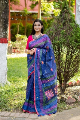 Picture of New Exclusive Design Blue Color Tat Buticks embroidery work Digital Print Saree for women - Blue