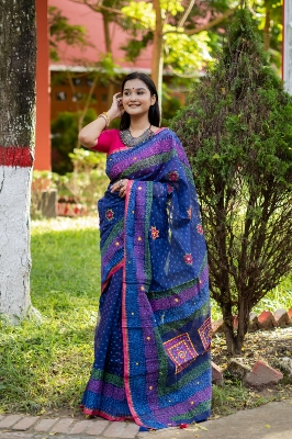 Picture of New Exclusive Design Blue Color Tat Buticks embroidery work Digital Print Saree for women - Blue