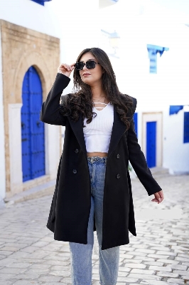 Picture of Women Fashionable Winter fur overcoat Pink Color trending best quality china winter fabric Jackets Coats for women - Black