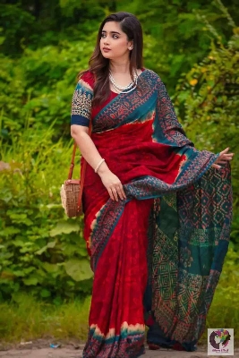 Picture of Exclusive Design Maroon Color Soft silk tydy Print Saree With Matching Blouse pis for women - Maroon