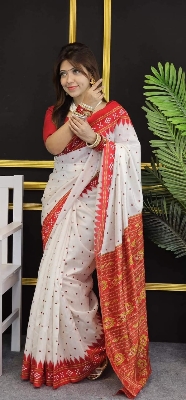 Picture of New Exclusive Design white Color Half Silk screen Print Saree for women - White
