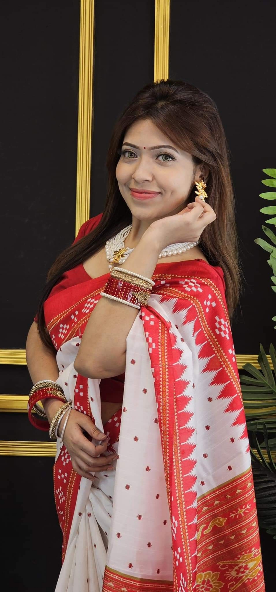 Picture of New Exclusive Design white Color Half Silk screen Print Saree for women - White