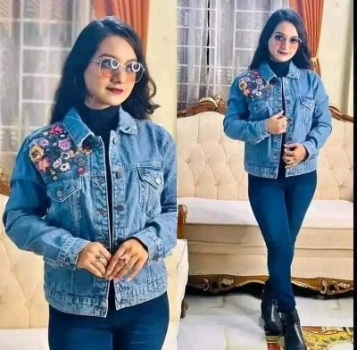 Picture of Women Fashionable Blue Color Lase Work trending Jeans Jacket - Blue