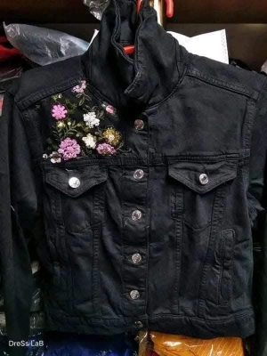 Picture of Women Fashionable Black Color Lase Work trending Jeans Jacket - Black