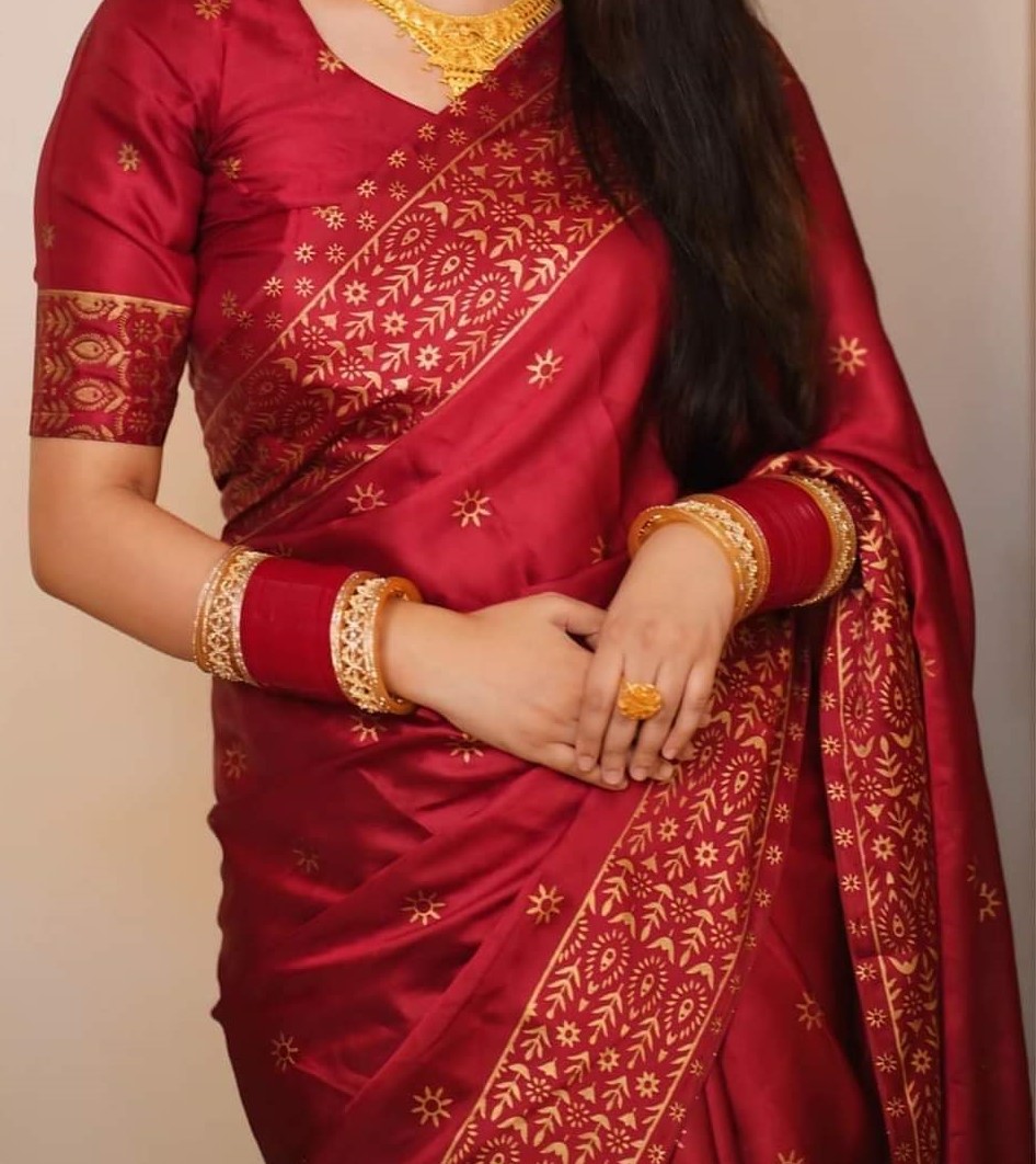 Picture of Exclusive Design Maroon Color Soft Japani silk Saree With Matching Blouse pis for women - Maroon