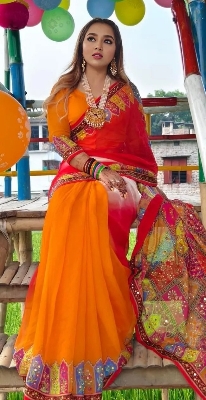 Picture of New Exclusive Design Orange Color Weightless Soft Silk sequence dollor work Saree for women - Orange