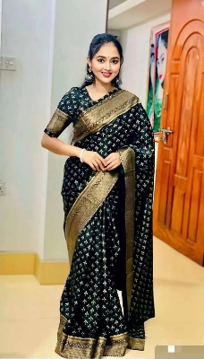 Picture of Exclusive Design Green Color Soft Japani silk Saree With Matching Blouse pis for women - Green