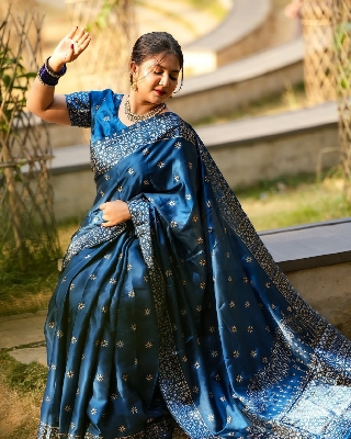 Picture of Exclusive Design Sea green Color Soft Japani silk Saree With Matching Blouse pis for women - Sea green