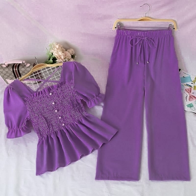 Picture of Western Fashion Ladis Stitched Purple Freal Tops and Pant Cherry Georgette  style Kurti  dress for women - Purple