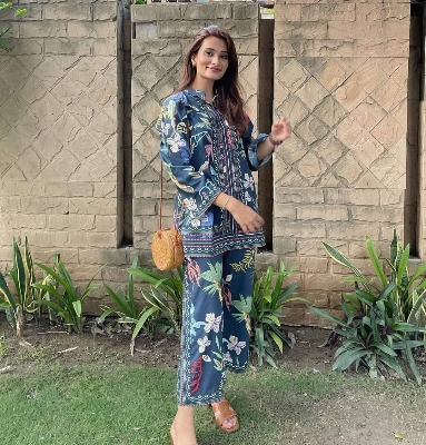 Picture of Pakistan designed Co-ords Stitched 2pices collection Fabric: synthetic (cotton and silk) cotton for women's and girls - Green