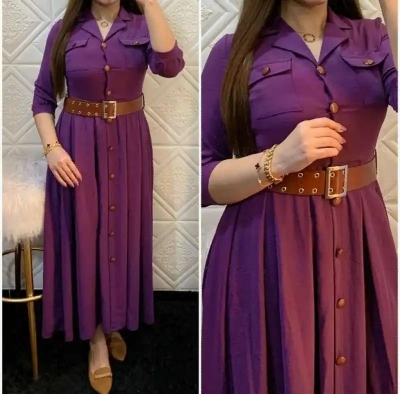 Picture of Western Fashion Ladis Poket gown Long Shirt Alex Georgette  style Kurti  dress for women - Purple
