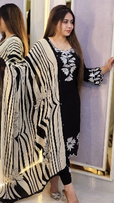 Picture of Cotton Sequence work 𝟑𝐩𝐢𝐜𝐞𝐬pure soft cotton with sequence work and cutwork for women's and girls - Black