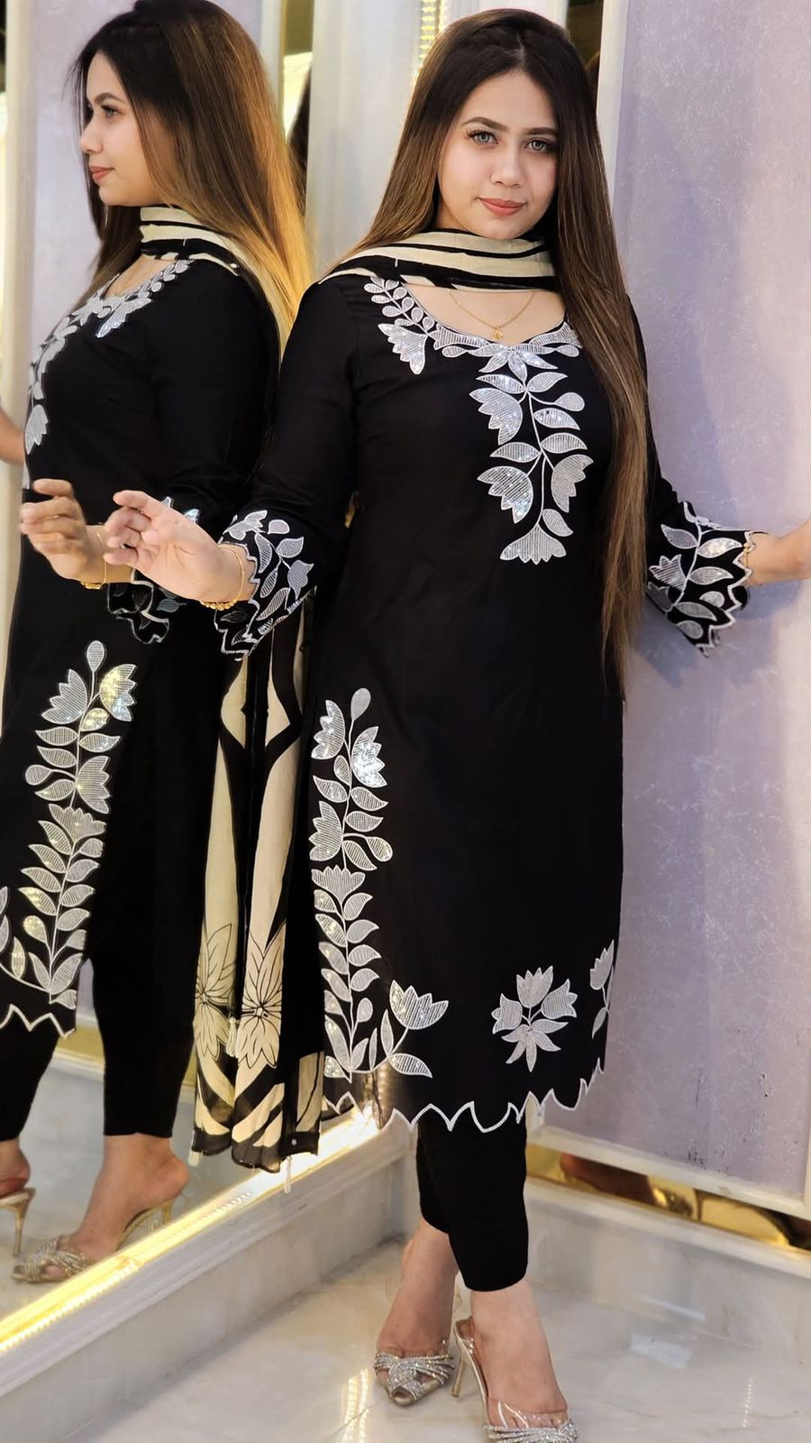 Picture of Cotton Sequence work 𝟑𝐩𝐢𝐜𝐞𝐬pure soft cotton with sequence work and cutwork for women's and girls - Black