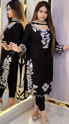 Picture of Cotton Sequence work 𝟑𝐩𝐢𝐜𝐞𝐬pure soft cotton with sequence work and cutwork for women's and girls - Black