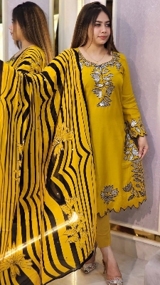 Picture of Cotton Sequence work 𝟑𝐩𝐢𝐜𝐞𝐬pure soft cotton with sequence work and cutwork for women's and girls - Yellow
