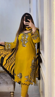 Picture of Cotton Sequence work 𝟑𝐩𝐢𝐜𝐞𝐬pure soft cotton with sequence work and cutwork for women's and girls - Yellow