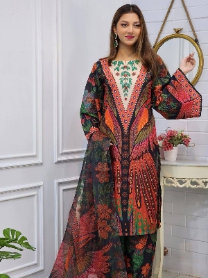 Picture of 𝐃𝐢𝐠𝐢𝐭𝐚𝐥 𝐩𝐫𝐢𝐧𝐭 𝟑𝐩𝐢𝐜𝐞𝐬 original dubai silk with full les work for women's and girls - digital pinrt