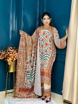 Picture of 𝐃𝐢𝐠𝐢𝐭𝐚𝐥 𝐩𝐫𝐢𝐧𝐭 𝟑𝐩𝐢𝐜𝐞𝐬 original dubai silk with full les work for women's and girls - digital pinrt