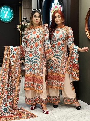 Picture of 𝐃𝐢𝐠𝐢𝐭𝐚𝐥 𝐩𝐫𝐢𝐧𝐭 𝟑𝐩𝐢𝐜𝐞𝐬 original dubai silk with full les work for women's and girls - digital pinrt