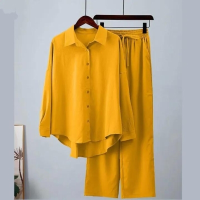 Picture of Western Fashion Ladis Stitched Tops and Pant ‍soft silk dress for women - Yellow