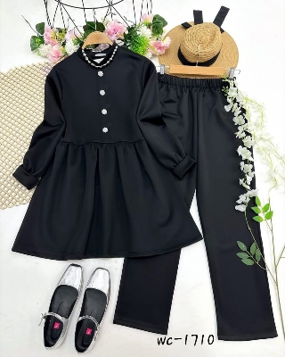 Picture of Western Fashion Ladis Stitched Purple color Co-ord set Tops and Pant Vangchur Fabric dress for women - Black