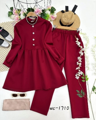 Picture of Western Fashion Ladis Stitched Purple color Co-ord set Tops and Pant Vangchur Fabric dress for women - Maroon