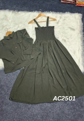 Picture of Readymade Unique  Western Fashion Ladis smoky shirt Gown garments Georgette style dress for women - Olive