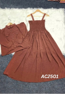 Picture of Readymade Unique  Western Fashion Ladis smoky shirt Gown garments Georgette style dress for women - Brown