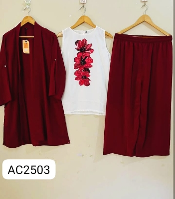 Picture of Western Fashion Ladis Stitched Co-ord set Tops Inner and Pant Georgette Fabric dress for women - Maroon