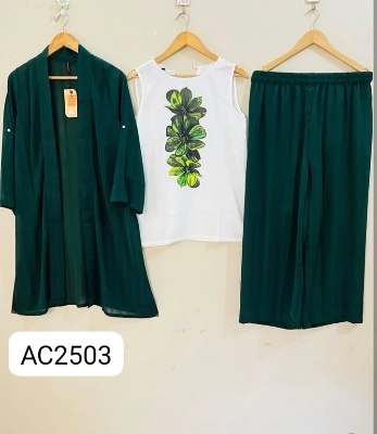 Picture of Western Fashion Ladis Stitched Co-ord set Tops Inner and Pant Georgette Fabric dress for women - Green