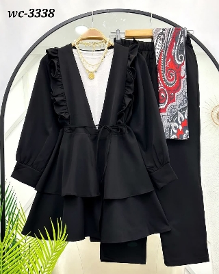 Picture of Western Fashion Ladis Stitched Co-ord set Tops and Pant Vangchur Fabric dress for women - Black