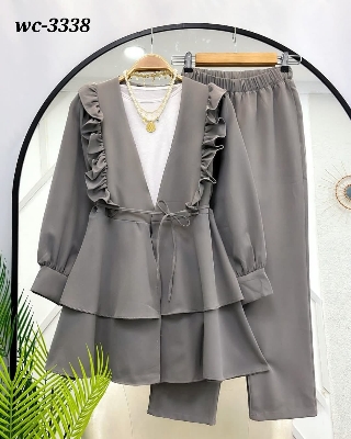 Picture of Western Fashion Ladis Stitched Co-ord set Tops and Pant Vangchur Fabric dress for women - Dark Ash