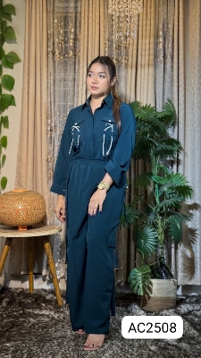 Picture of Western Fashion Ladis Stitched Fancy 2piece collection set Tops and Pant Fabric Garments Georgette  dress for women - Blue