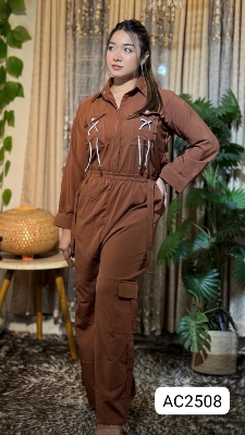 Picture of Western Fashion Ladis Stitched Fancy 2piece collection set Tops and Pant Fabric Garments Georgette  dress for women - Brown