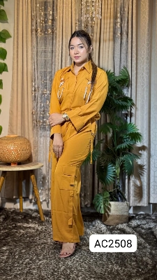 Picture of Western Fashion Ladis Stitched Fancy 2piece collection set Tops and Pant Fabric Garments Georgette  dress for women - Yellow