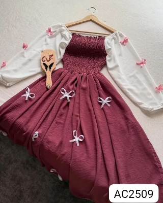 Picture of Readymade Unique  Western Fashion Ladis smoky Gown Georgette style dress for women - Pink