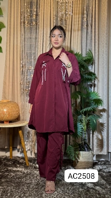 Picture of Western Fashion Ladis Stitched Fancy 2piece collection set Tops and Pant Fabric Garments Georgette  dress for women - Maroon